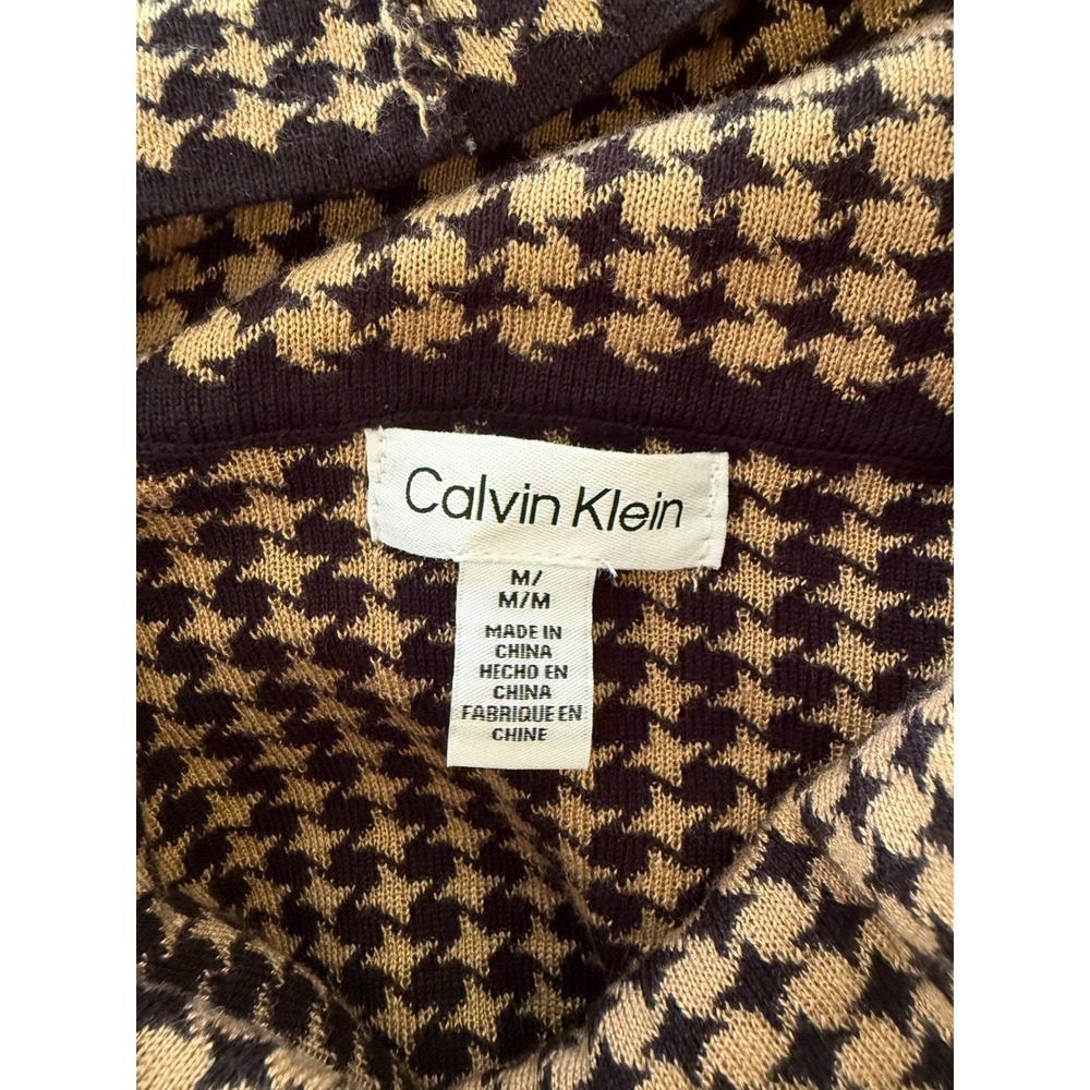 Calvin Klein Cowl Neck Sweater Womens Medium Tan Black Houndstooth - Picture 2 of 6